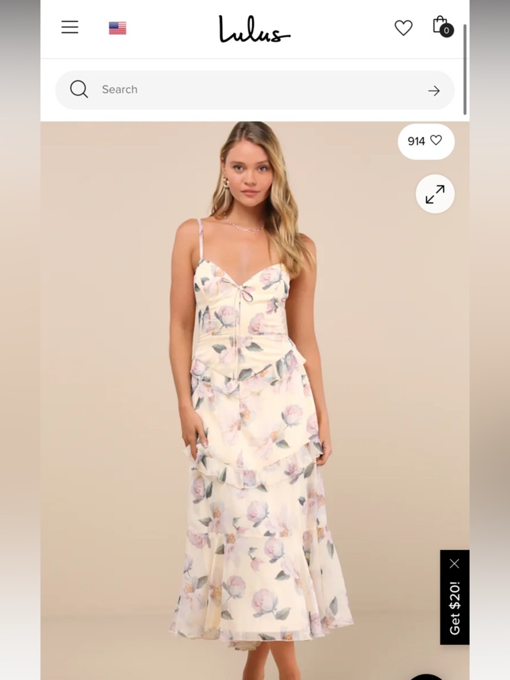 Lulu's Idonea Light Yellow Floral Ruffled Lace-Up Midi Dress